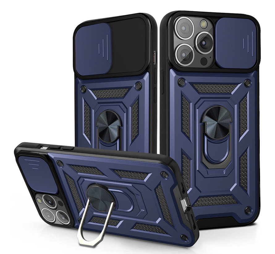 iPhone 11 Pro Max Rugged Armor Back Cover Hoesje met Camera Bescherming - Stevig - Heavy Duty - TPU - Apple iPhone 11 Pro Max - Blauw kopen