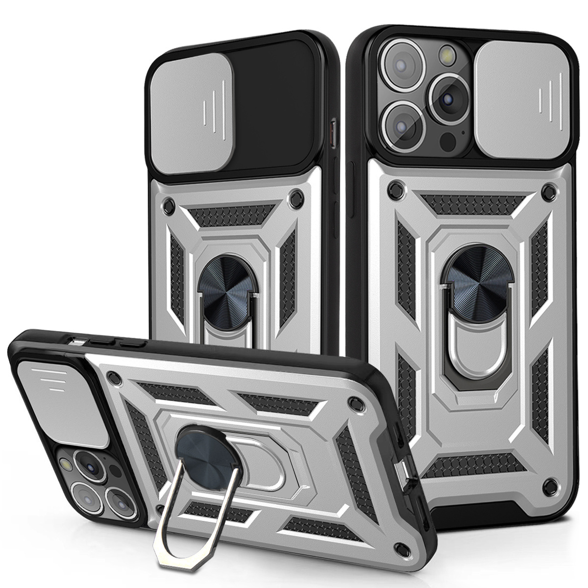 Samsung Galaxy A72 hoesje - Backcover - Rugged Armor - Camerabescherming - Extra valbescherming - TPU - Zilver afbeelding