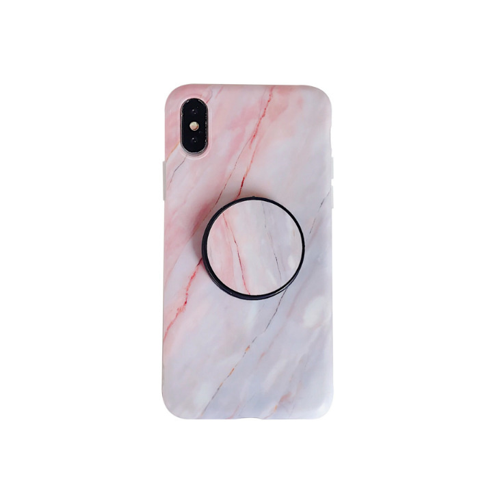 iPhone 12 Pro hoesje - Backcover - Marmer - Ringhouder - TPU - Roze afbeelding
