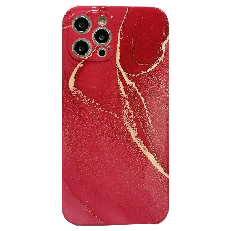 iPhone 12 hoesje - Backcover - Marmer - Marmerprint - TPU - Rood/Goud afbeelding