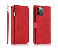 JVS Products iPhone 14 hoesje - Bookcase - Pasjeshouder - Portemonnee - Rits - Kunstleer - Rood