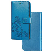 JVS Products iPhone 14 Book Case Hoesje met Patroon - Pasjeshouder - Portemonnee - Bloemenprint - Apple iPhone 14 - Blauw