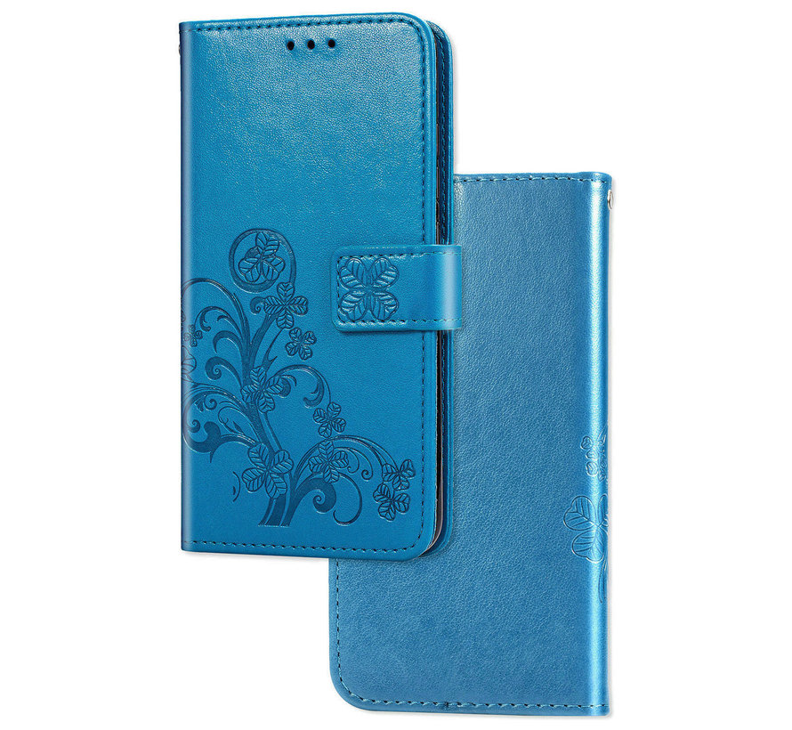 iPhone 14 Book Case Hoesje met Patroon - Pasjeshouder - Portemonnee - Bloemenprint - Apple iPhone 14 - Blauw kopen