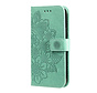 iPhone 14 hoesje - Bookcase - Pasjeshouder - Portemonnee - Bloemenprint - Kunstleer - Turquoise kopen