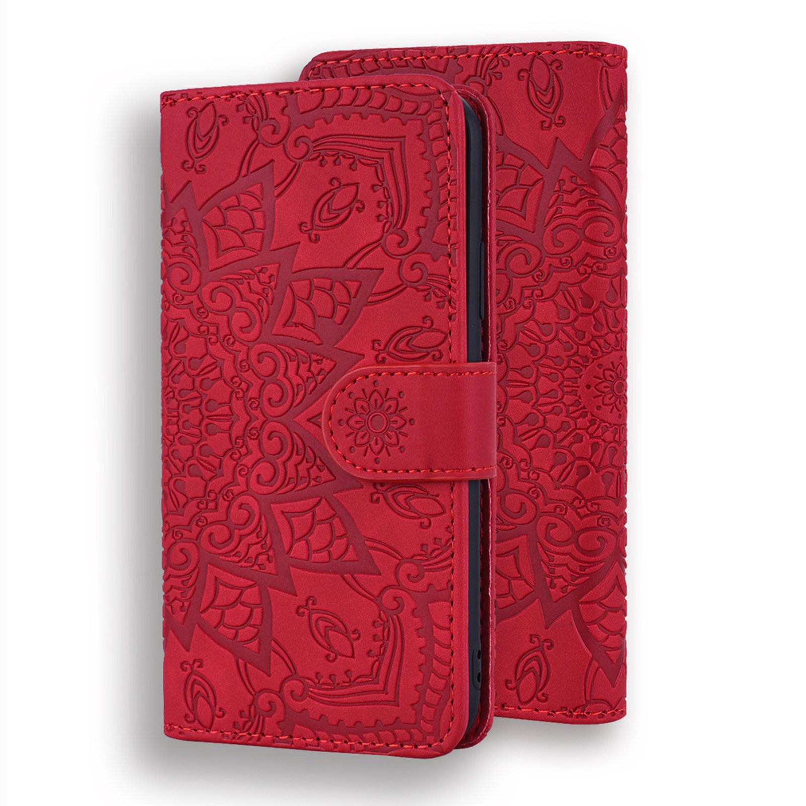 iPhone 14 Book Case Hoesje met Mandala Patroon - Pasjeshouder - Portemonnee - PU Leer - Apple iPhone 14 - Rood