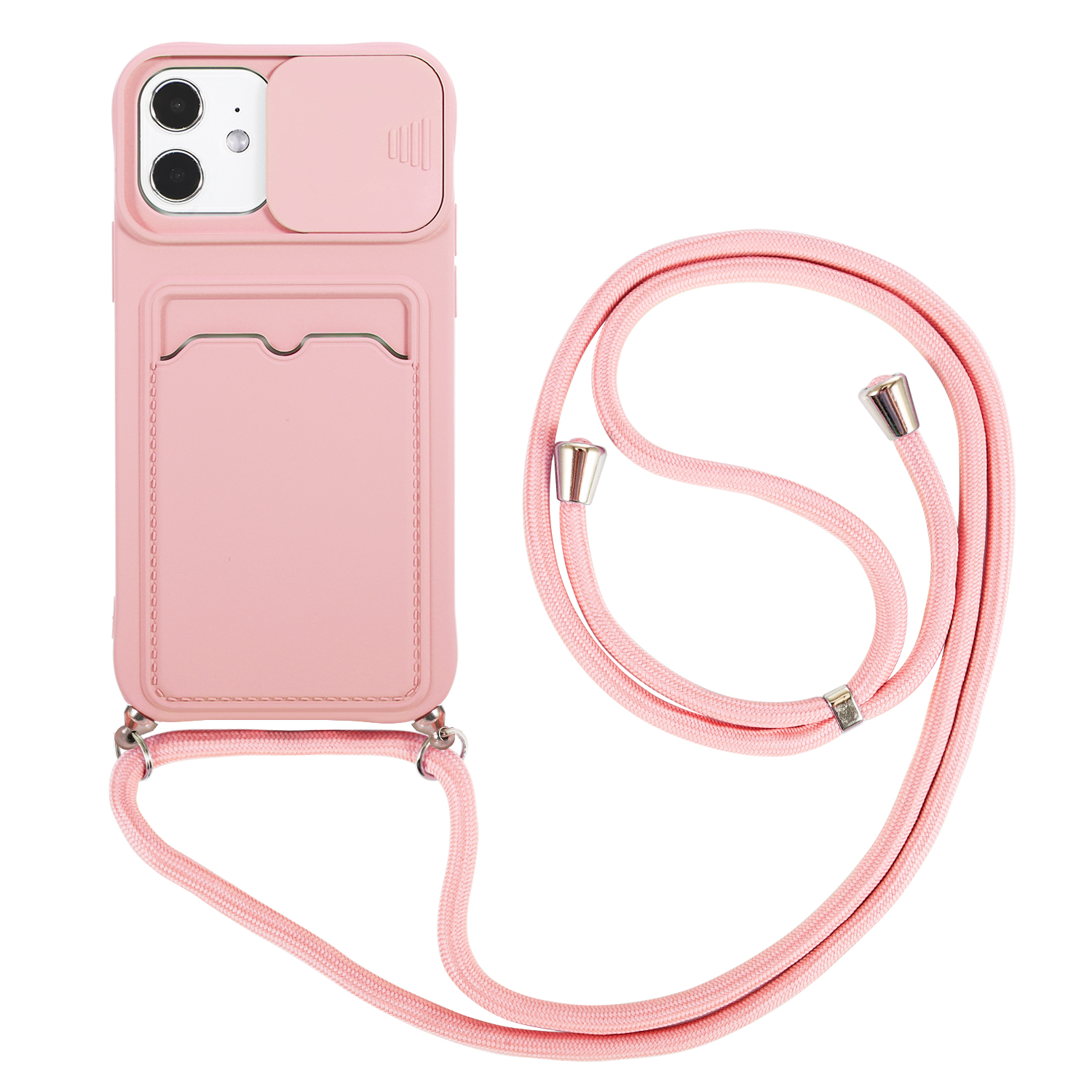 iPhone 14 Back Cover Hoesje met Koord – Back Cover – Siliconen – Pasjeshouder – Koord – Apple iPhone 14 – Roze