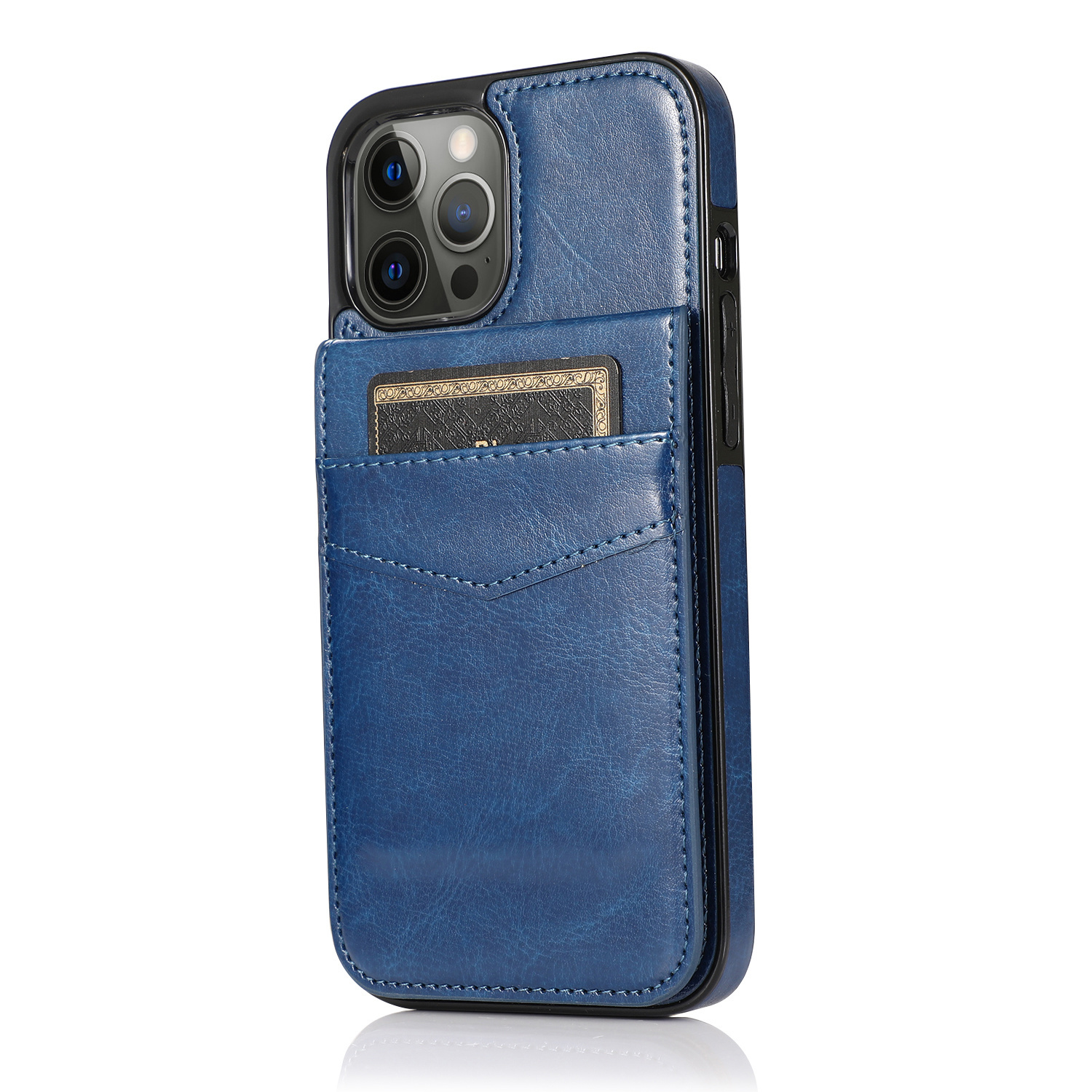 Apple iPhone 14 Pro Back Cover Hoesje - Pasjeshouder - Leer - Portemonnee - Flipcover - Apple iPhone 14 Pro - Donkerblauw