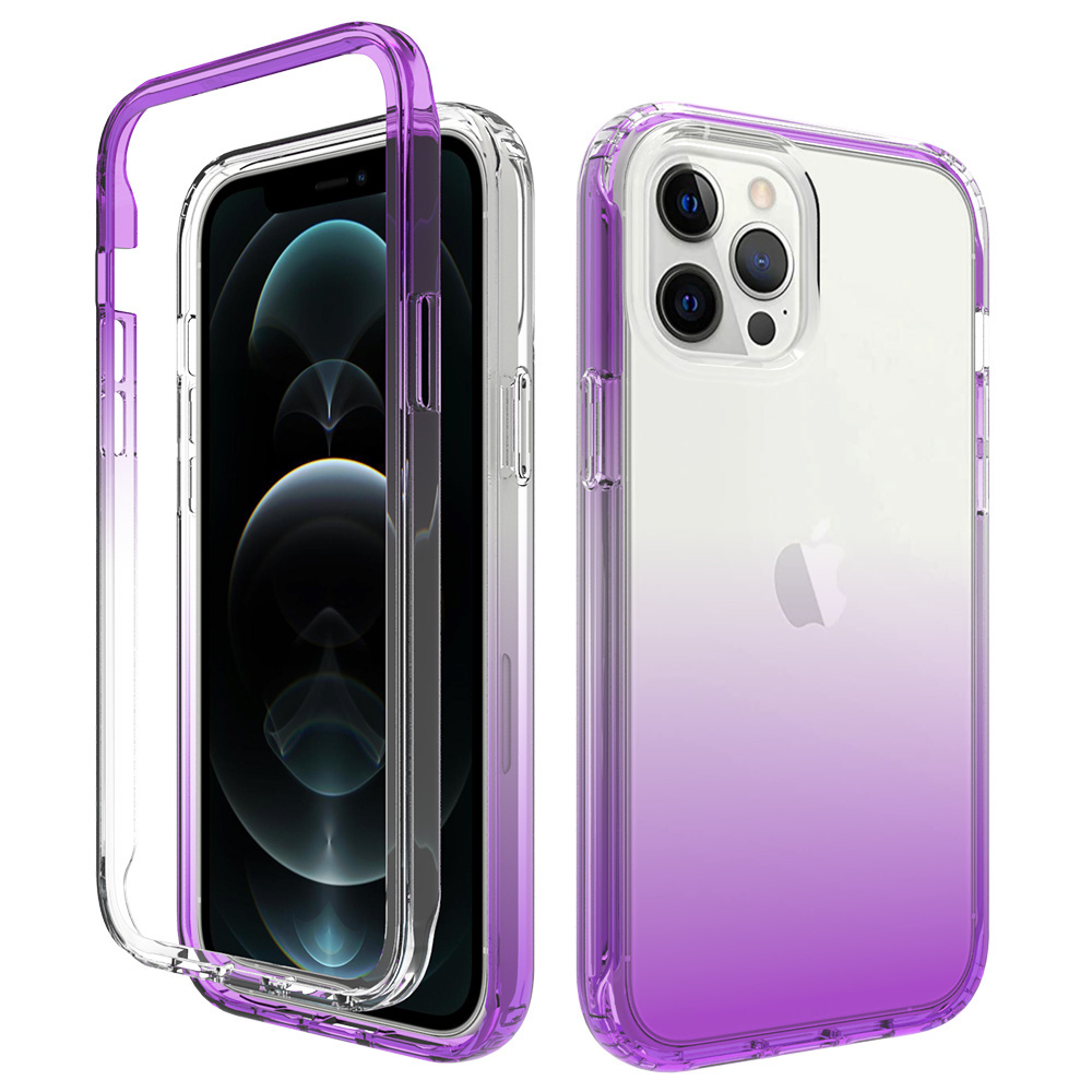 iPhone 14 Pro Full Body Hoesje - 2-delig Back Cover Siliconen Case TPU Schokbestendig - Apple iPhone 14 Pro – Transparant / Paars