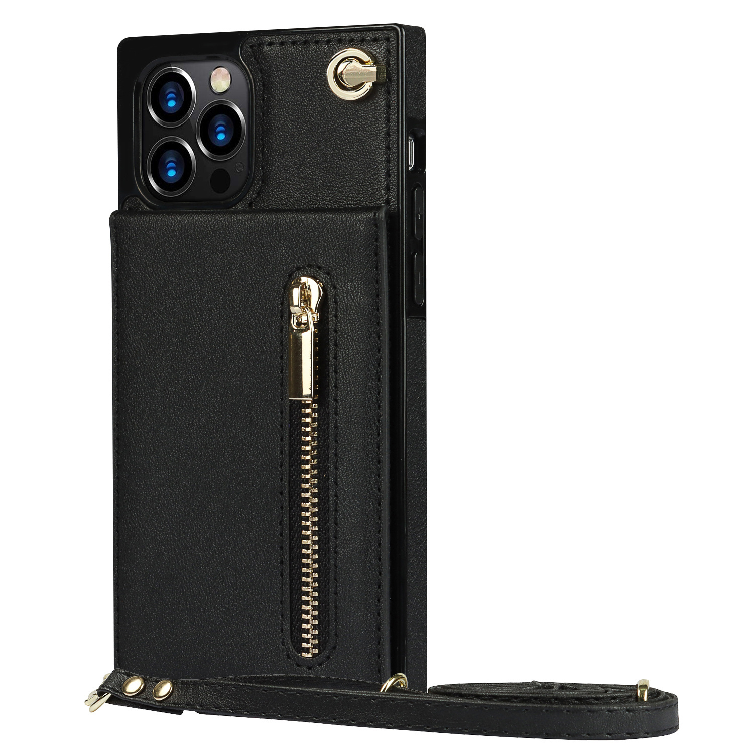 iPhone 14 Pro hoesje - Backcover - Pasjeshouder - Portemonnee - Koord - Kunstleer - Zwart afbeelding