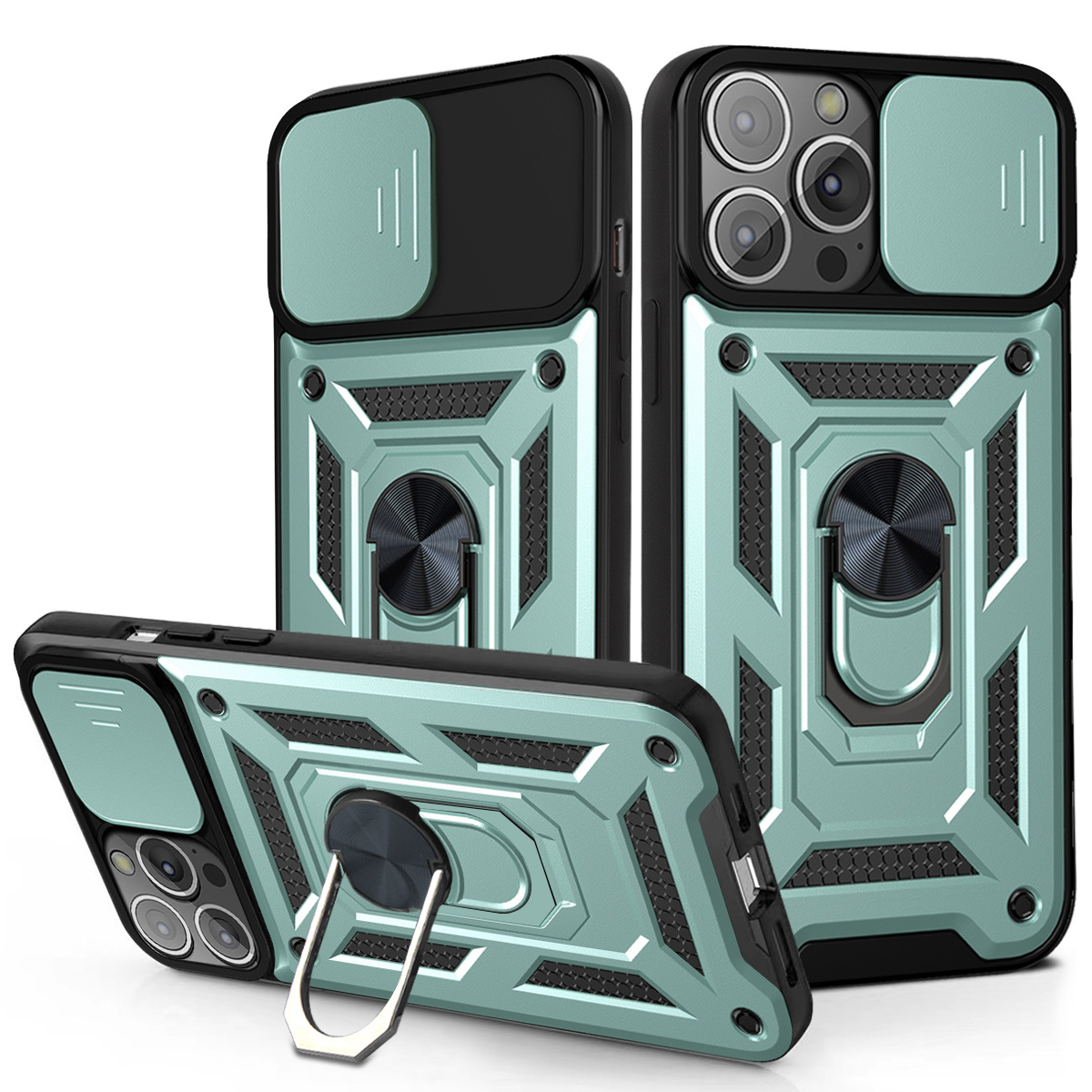 iPhone 14 Pro Rugged Armor Back Cover Hoesje met Camera Bescherming - Stevig - Heavy Duty - TPU - Apple iPhone 14 Pro - Groen