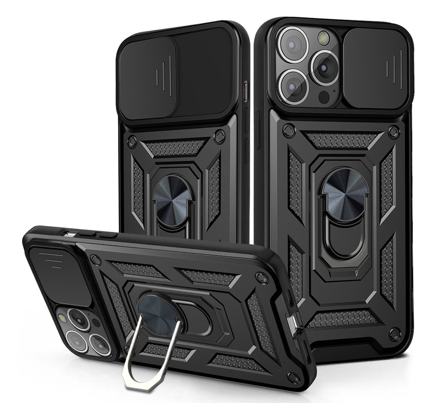 iPhone 14 Pro Rugged Armor Back Cover Hoesje met Camera Bescherming - Stevig - Heavy Duty - TPU - Apple iPhone 14 Pro - Zwart kopen