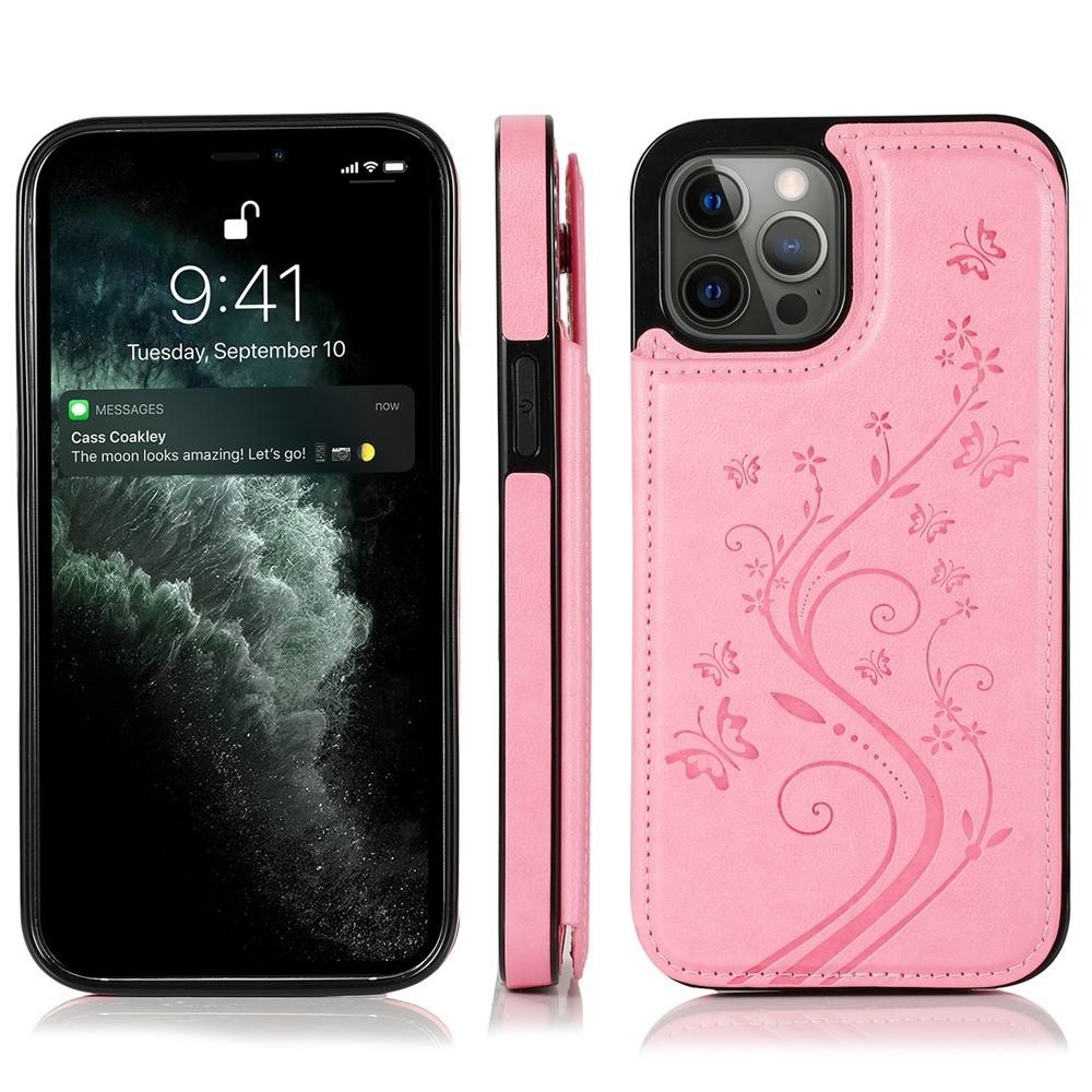 iPhone 14 Pro Max hoesje - Backcover - Pasjeshouder - Portemonnee - Bloemenprint - Kunstleer - Roze afbeelding