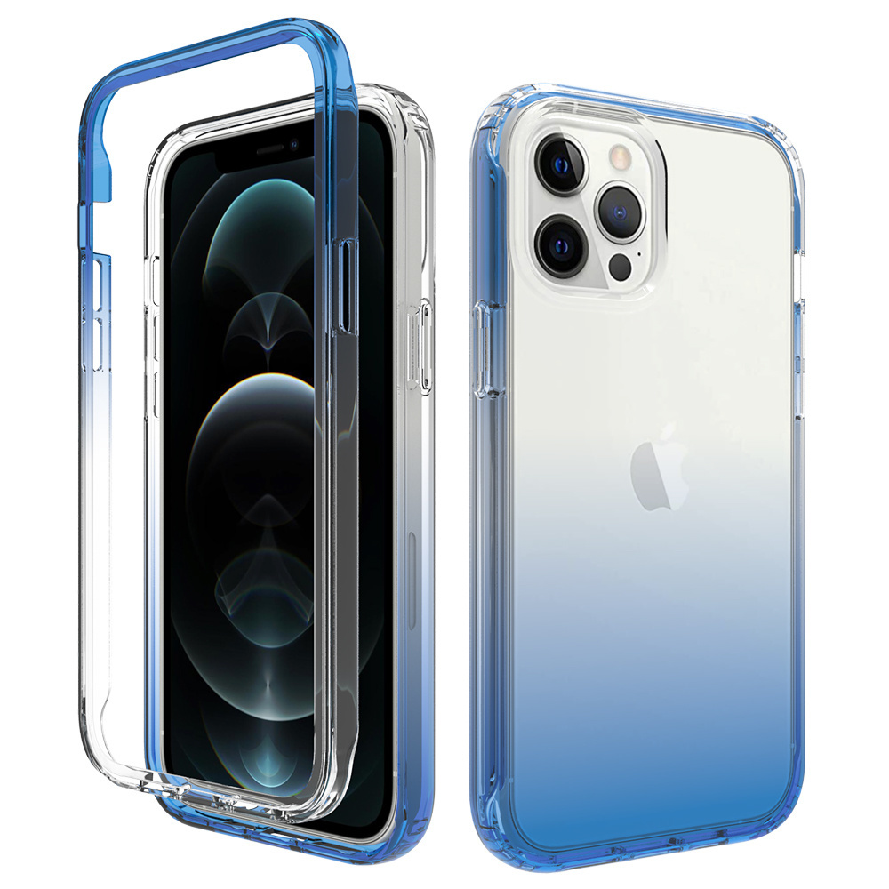 iPhone 14 Pro Max Full Body Hoesje - 2-delig Back Cover Siliconen Case TPU Schokbestendig - Apple iPhone 14 Pro Max - Transparant / Blauw