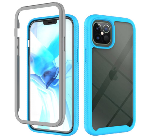 JVS Products iPhone 14 Pro Max Full Body Hoesje - 2-delig Rugged Back Cover Siliconen Case TPU Schokbestendig - Apple iPhone 14 Pro Max – Transparant/Lichtblauw kopen