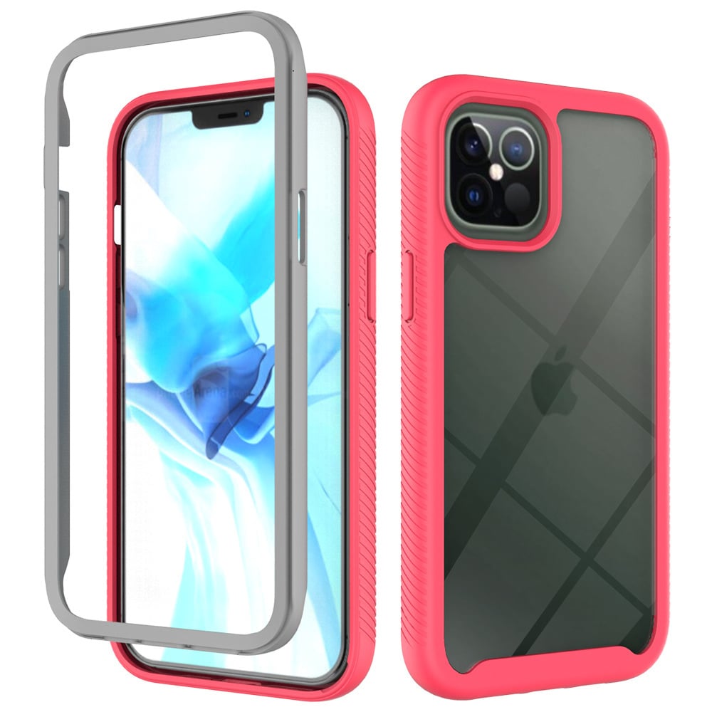 iPhone 14 Pro Max Full Body Hoesje - 2-delig Rugged Back Cover Siliconen Case TPU Schokbestendig - Apple iPhone 14 Pro Max - Transparant / Roze