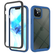 JVS Products iPhone 14 Pro Max Full Body Hoesje - 2-delig Rugged Back Cover Siliconen Case TPU Schokbestendig - Apple iPhone 14 Pro Max – Transparant / Donkerblauw