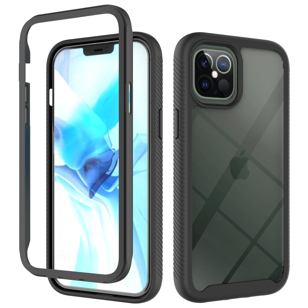 iPhone 14 Pro Max Full Body Hoesje - 2-delig Rugged Back Cover Siliconen Case TPU Schokbestendig - Apple iPhone 14 Pro Max - Transparant / Zwart