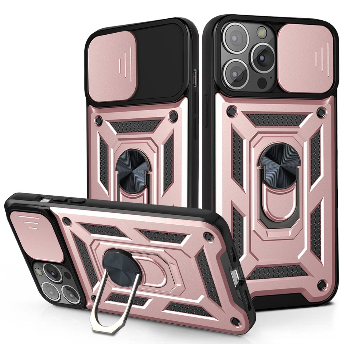 iPhone 14 Pro Max Rugged Armor Back Cover Hoesje met Camera Bescherming - Stevig - Heavy Duty - TPU - Apple iPhone 14 Pro Max - Rose Goud
