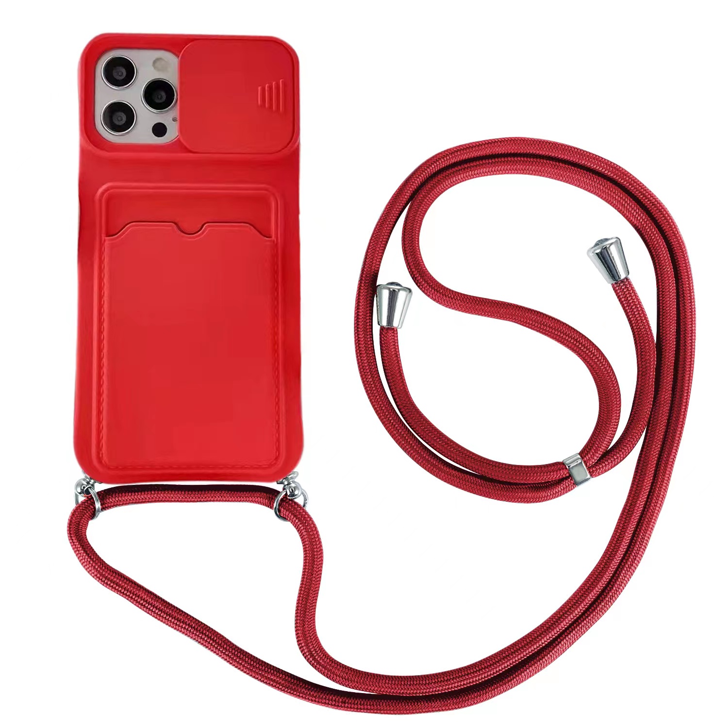 iPhone 14 Pro Max hoesje - Backcover - Koord - Pasjeshouder - Portemonnee - Siliconen - Rood