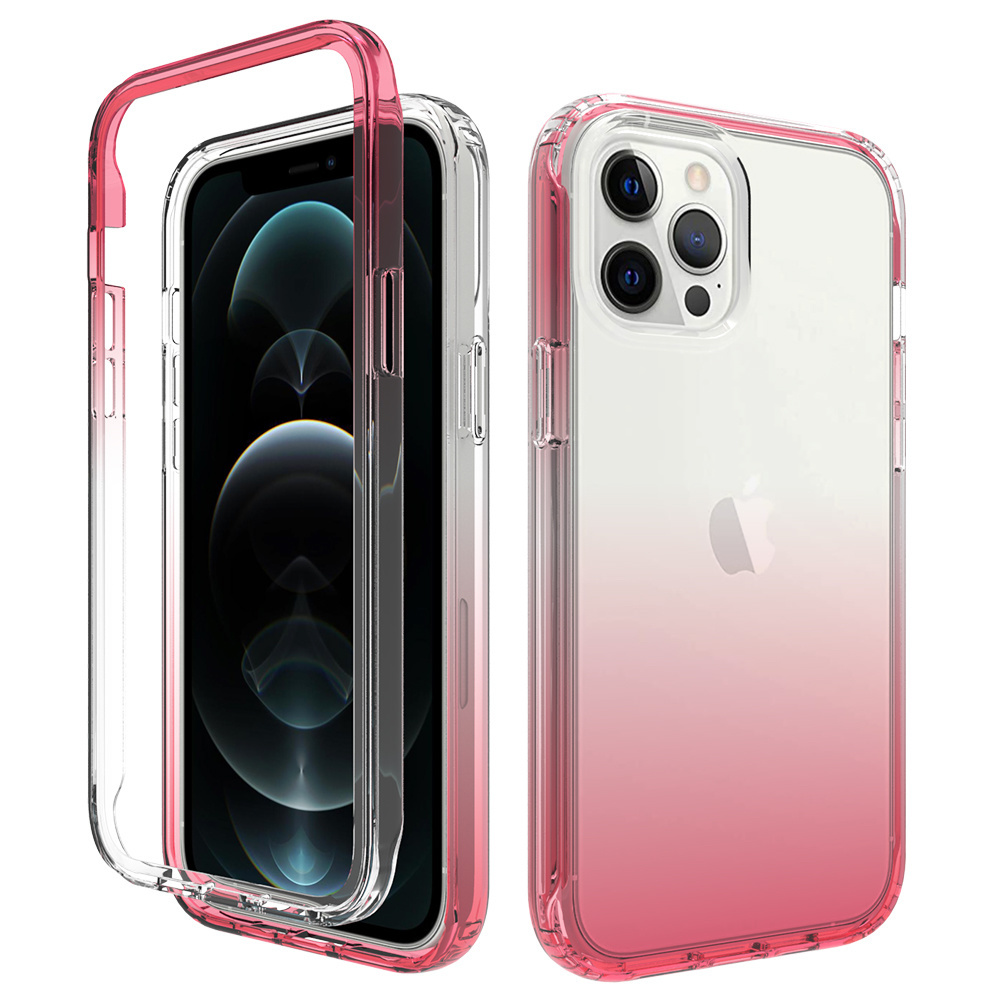 iPhone 14 Plus Full Body Hoesje - 2-delig Back Cover Siliconen Case TPU Schokbestendig - Apple iPhone 14 Plus - Transparant / Roze
