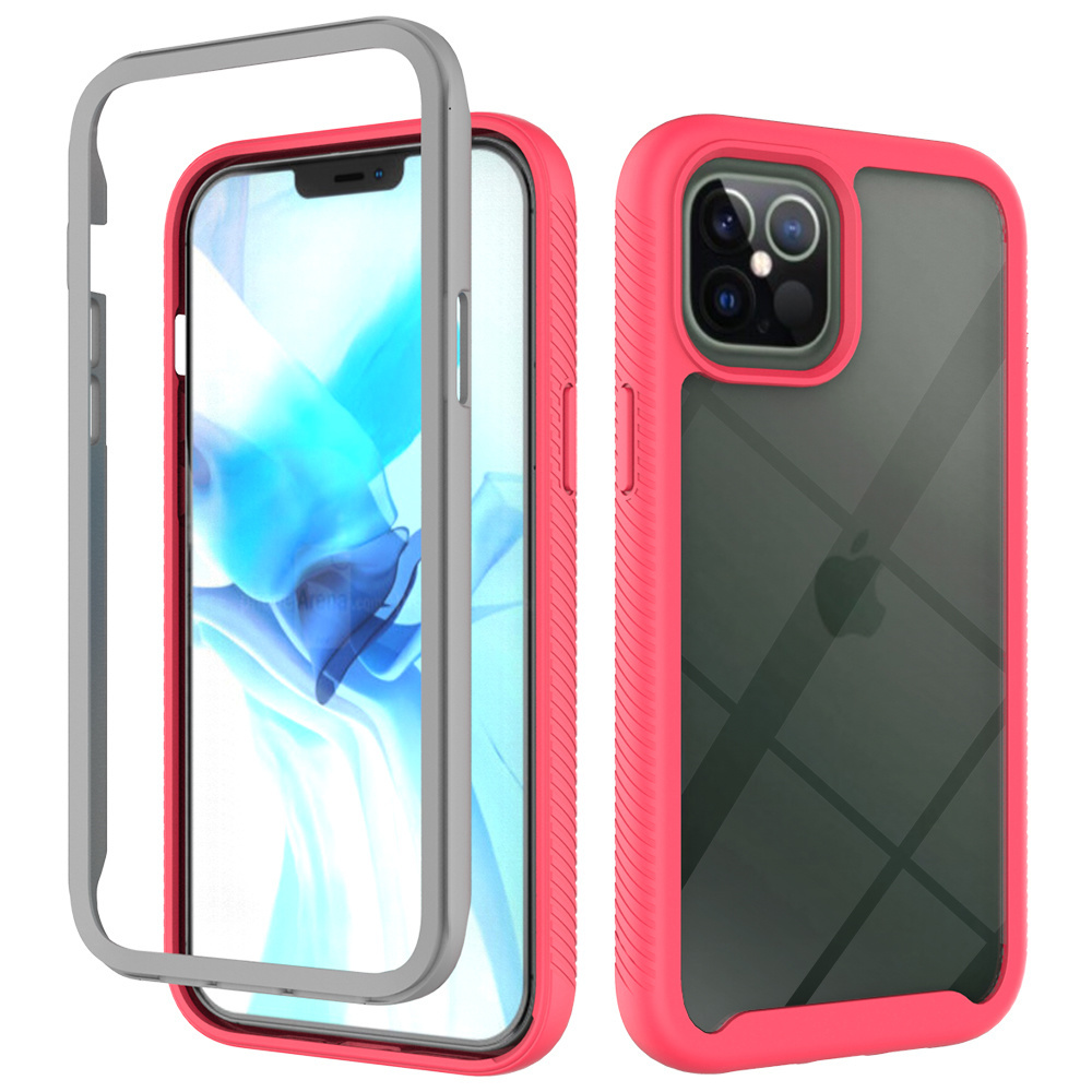 iPhone 14 Plus Full Body Hoesje - 2-delig Rugged Back Cover Siliconen Case TPU Schokbestendig - Apple iPhone 14 Plus - Transparant / Roze