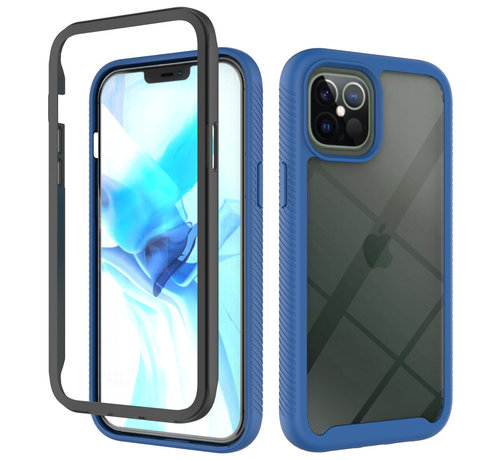 JVS Products iPhone 14 Plus Full Body Hoesje - 2-delig Rugged Back Cover Siliconen Case TPU Schokbestendig - Apple iPhone 14 Plus – Transparant / Donkerblauw kopen
