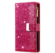 JVS Products iPhone 14 Plus Luxe Glitter Book Case Hoesje met Koord - Bloemenpatroon - Magnetische Sluiting - Portemonnee met Rits - Pasjeshouder - Apple iPhone 14 Plus - Roze