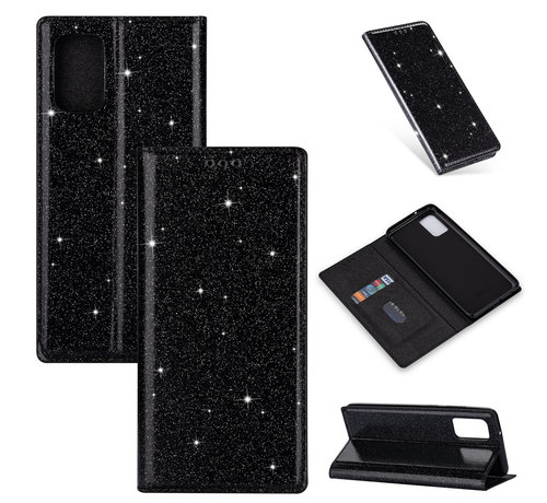 JVS Products iPhone 14 Plus hoesje - Bookcase - Pasjeshouder - Portemonnee - Glitter - TPU - Zwart kopen