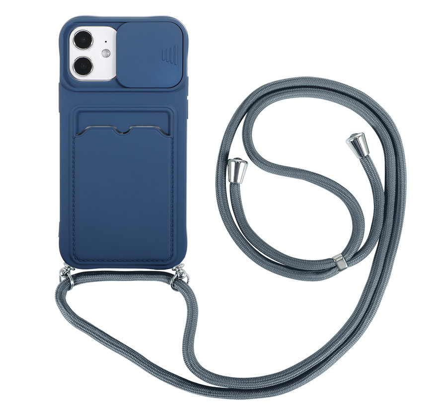 iPhone 14 Plus Back Cover Hoesje met Koord – Back Cover – Siliconen – Pasjeshouder – Koord – Apple iPhone 14 Plus – Donkerblauw kopen