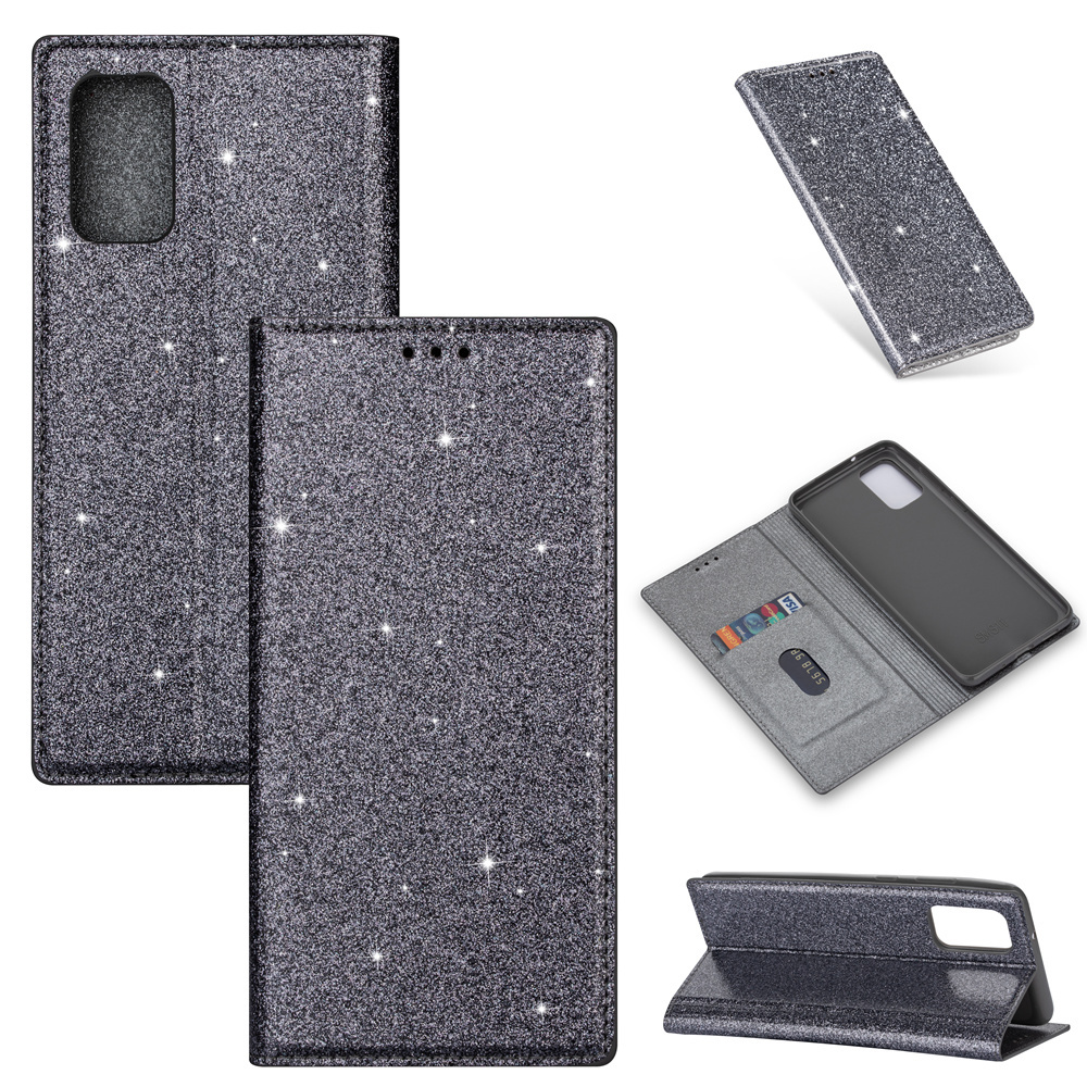 Samsung Galaxy S23 Plus Glitter Book Case Hoesje - TPU - Magnetische Sluiting - Pasjeshouder - Samsung Galaxy S23 Plus - Grijs