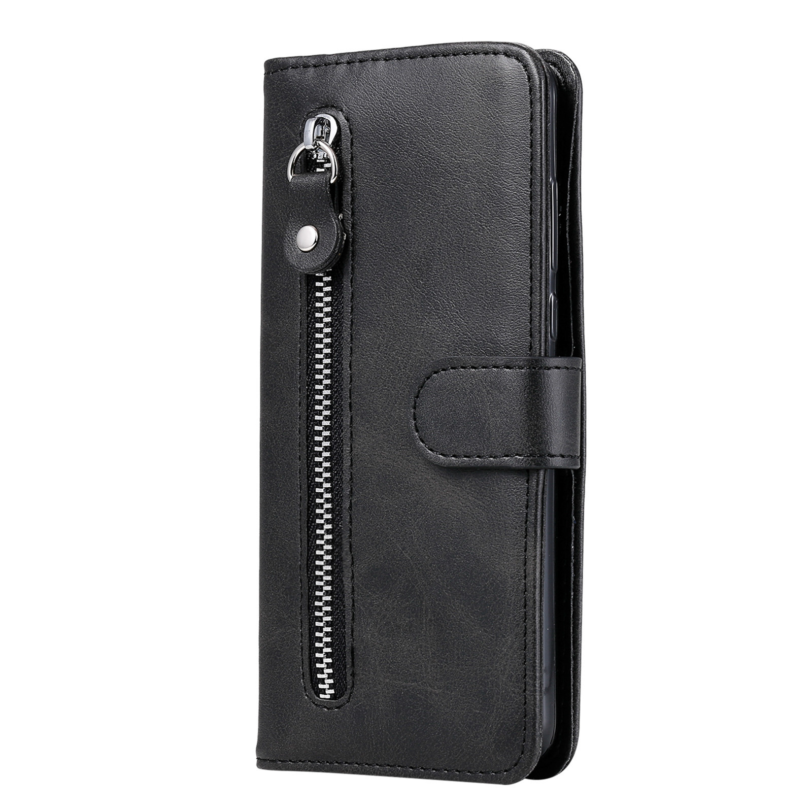 OnePlus 9 Book Case Hoesje met Rits - Kunstleer - Pasjeshouder - Portemonnee - OnePlus 9 - Zwart