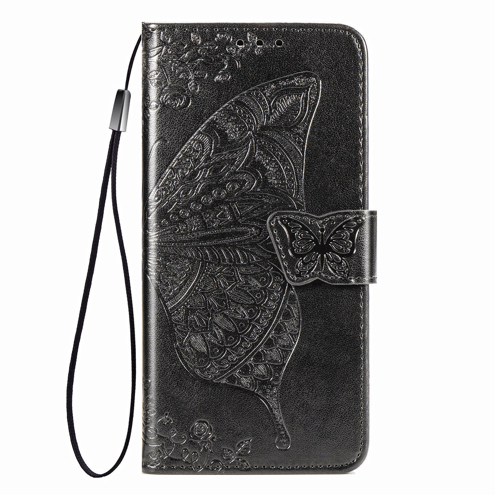 OnePlus 9 Pro hoesje - Bookcase - Pasjeshouder - Portemonnee - Vlinderpatroon - Kunstleer - Zwart afbeelding