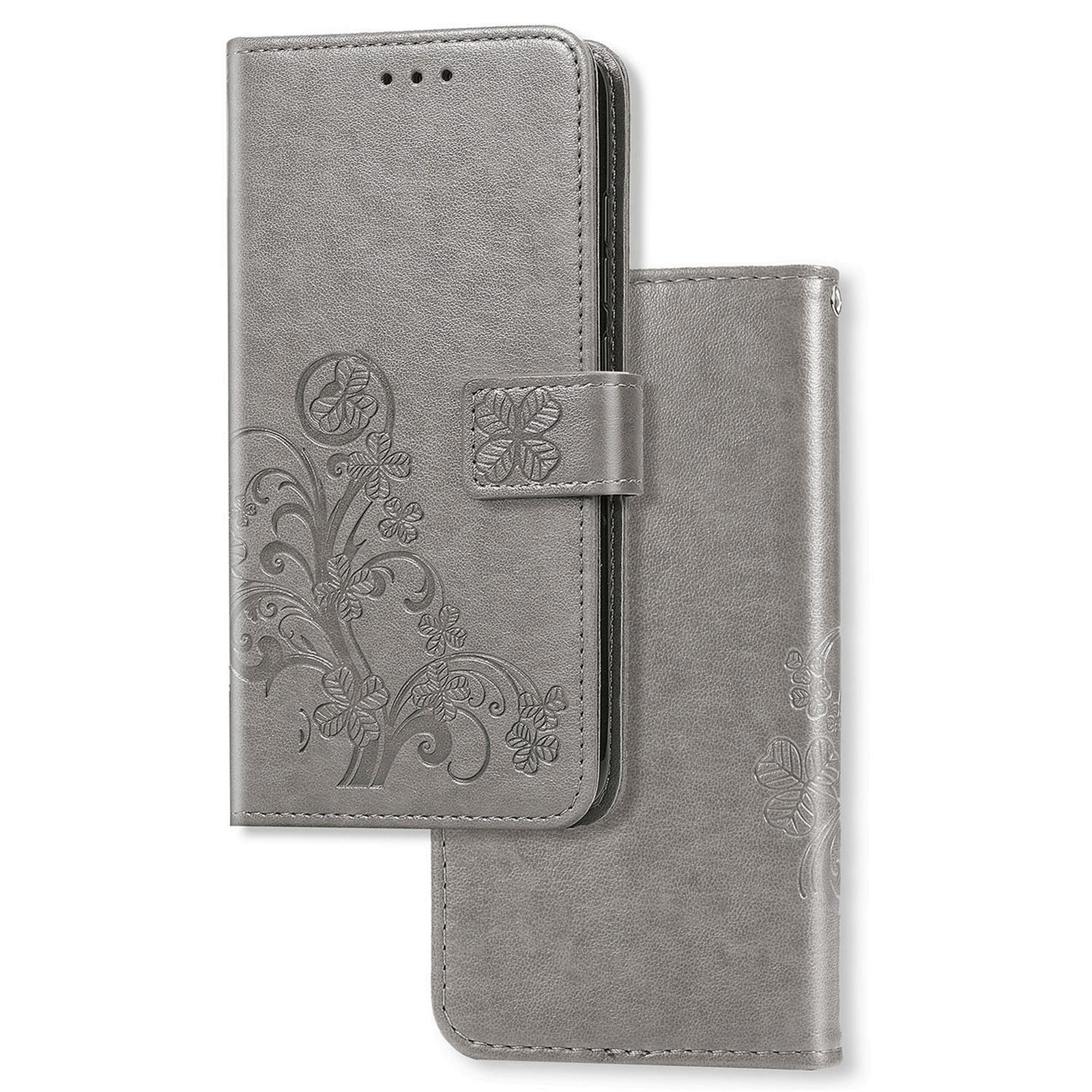 OPPO A17 hoesje - Bookcase - Pasjeshouder - Portemonnee - Bloemenprint - Kunstleer - Grijs afbeelding