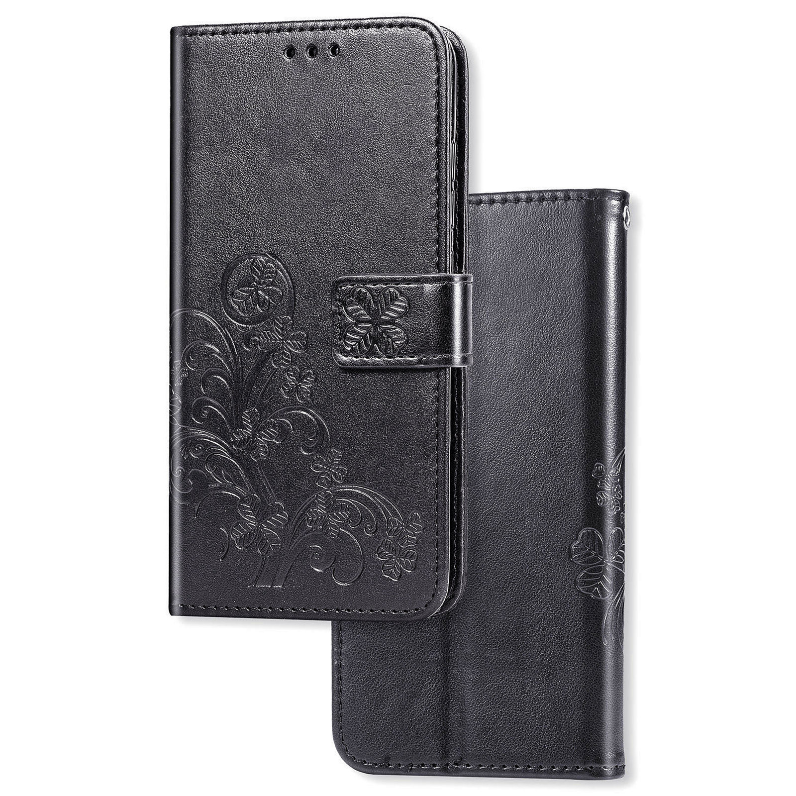 OPPO A17 Book Case Hoesje met Patroon - Pasjeshouder - Portemonnee - Bloemenprint - OPPO A17 - Zwart