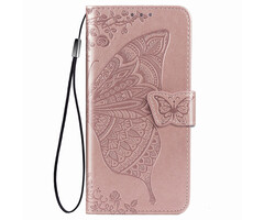 JVS Products OPPO Find X3 Lite hoesje - Bookcase - Pasjeshouder - Portemonnee - Vlinderpatroon - Kunstleer - Rose Goud