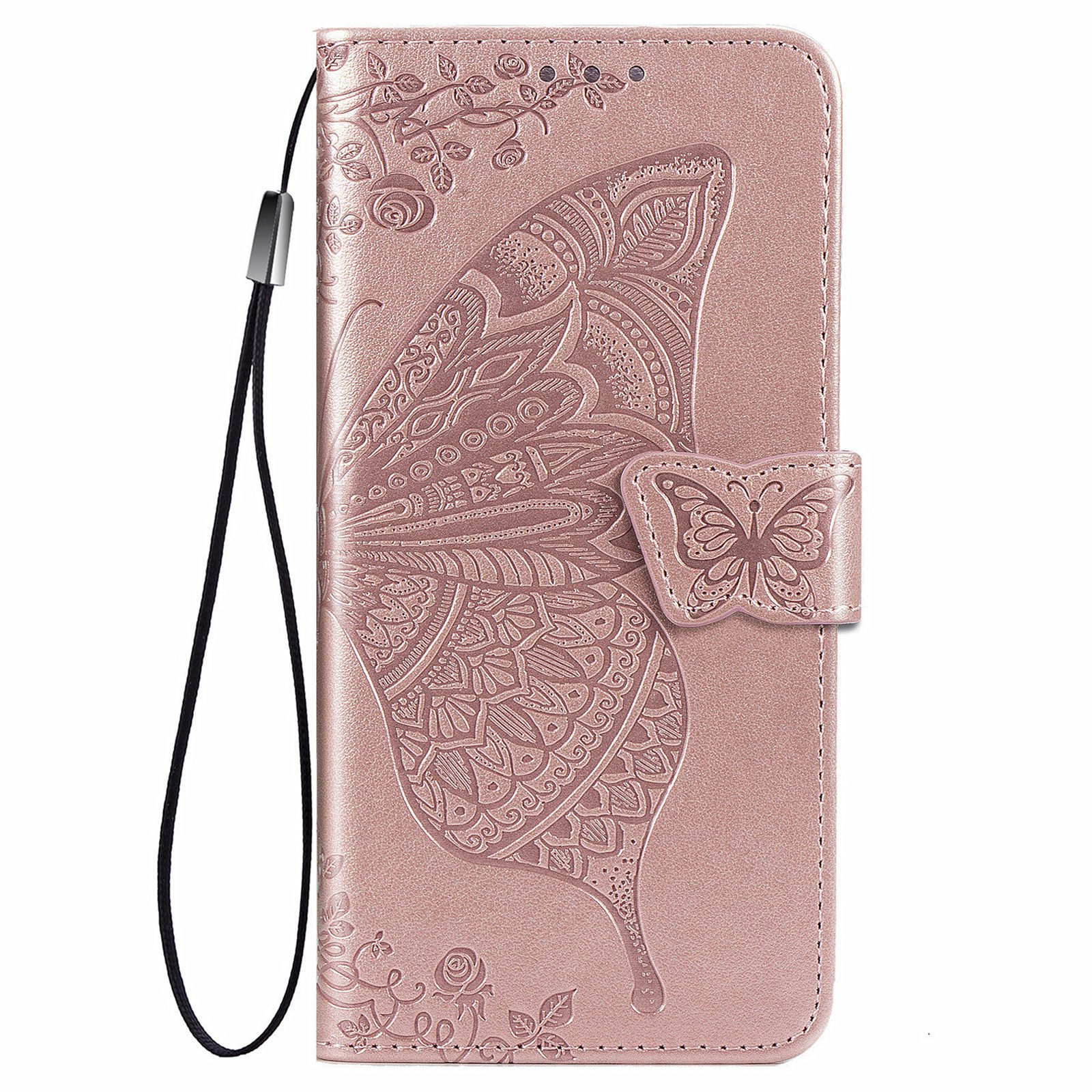 OPPO Reno 8 Book Case Hoesje met Patroon - Vlinderpatroon - Kunstleer - Pasjeshouder - OPPO Reno 8 - Rose Goud