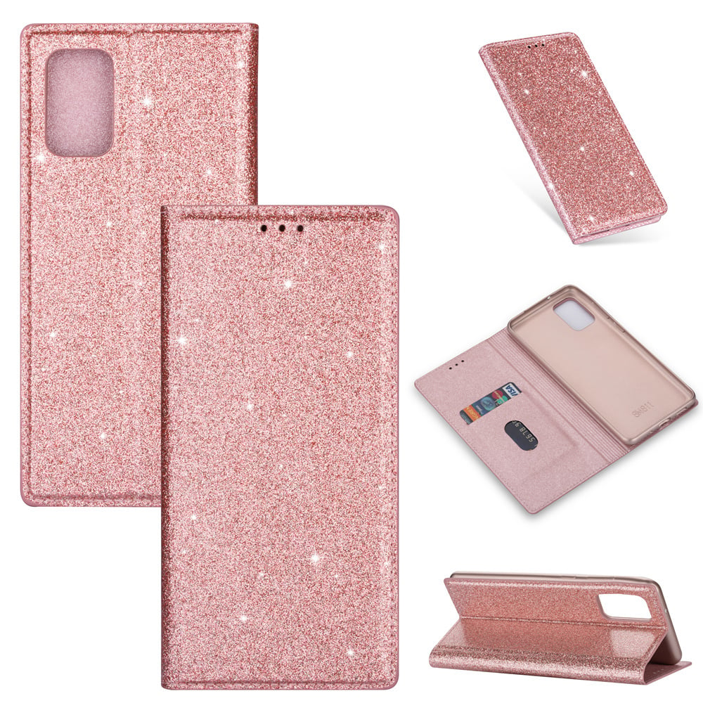 Xiaomi Redmi Note 10 Pro Glitter Book Case Hoesje - TPU - Magnetische Sluiting - Pasjeshouder - Xiaomi Redmi Note 10 Pro - Rose Goud