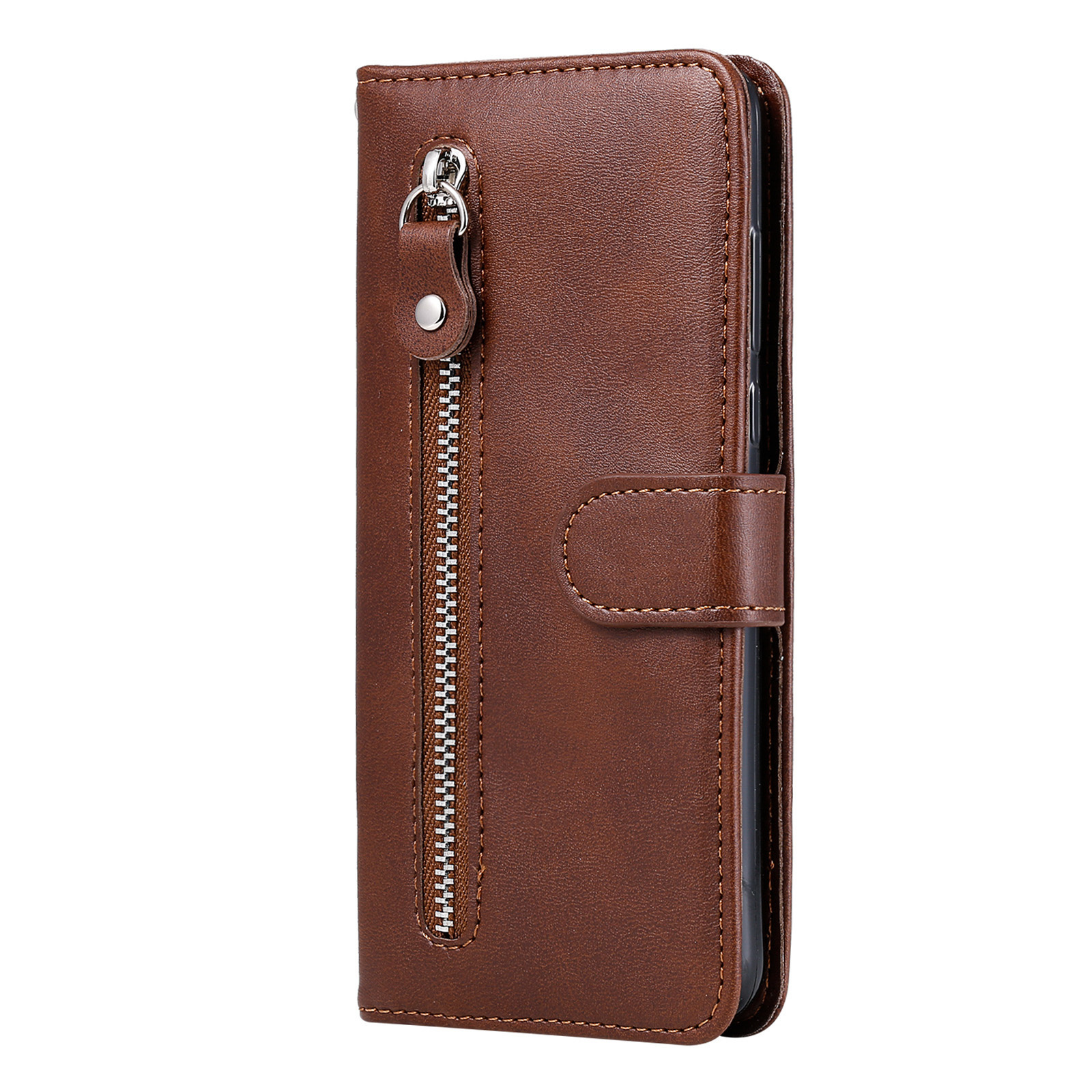 Xiaomi Redmi Note 10S Book Case Hoesje met Rits - Kunstleer - Pasjeshouder - Portemonnee - Xiaomi Redmi Note 10S - Bruin