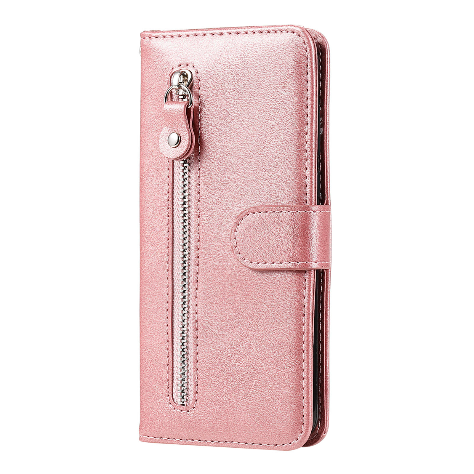 Xiaomi Redmi Note 10S Book Case Hoesje met Rits - Kunstleer - Pasjeshouder - Portemonnee - Xiaomi Redmi Note 10S - Rose Goud