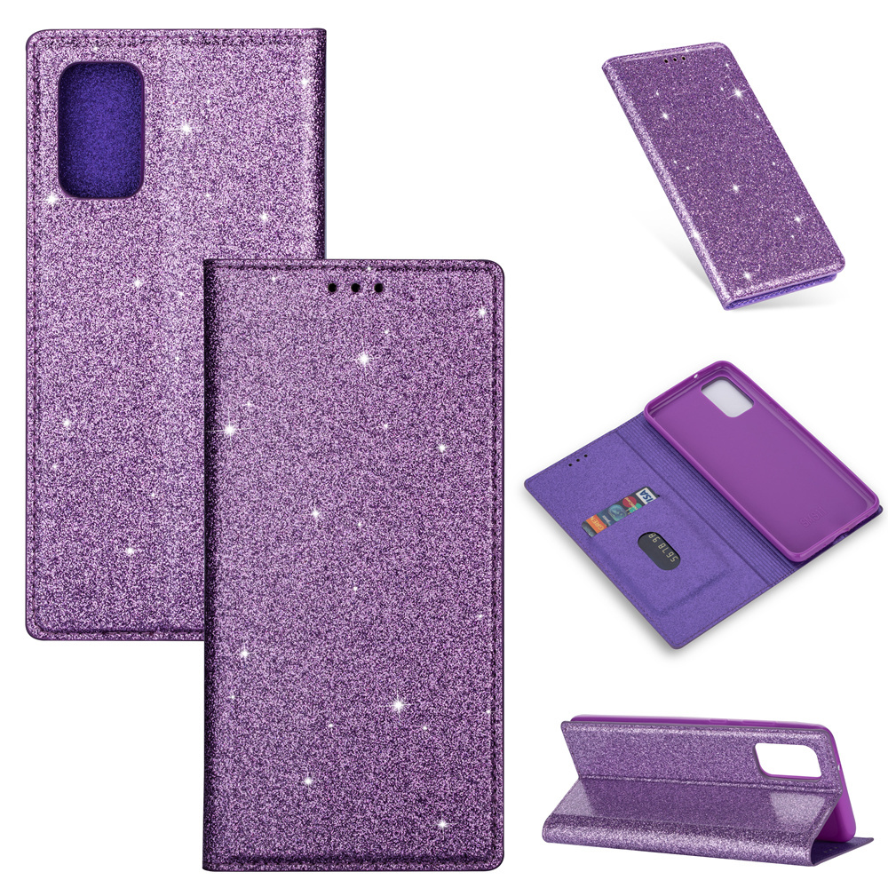 Xiaomi Redmi Note 10S Glitter Book Case Hoesje - TPU - Magnetische Sluiting - Pasjeshouder - Xiaomi Redmi Note 10S - Paars