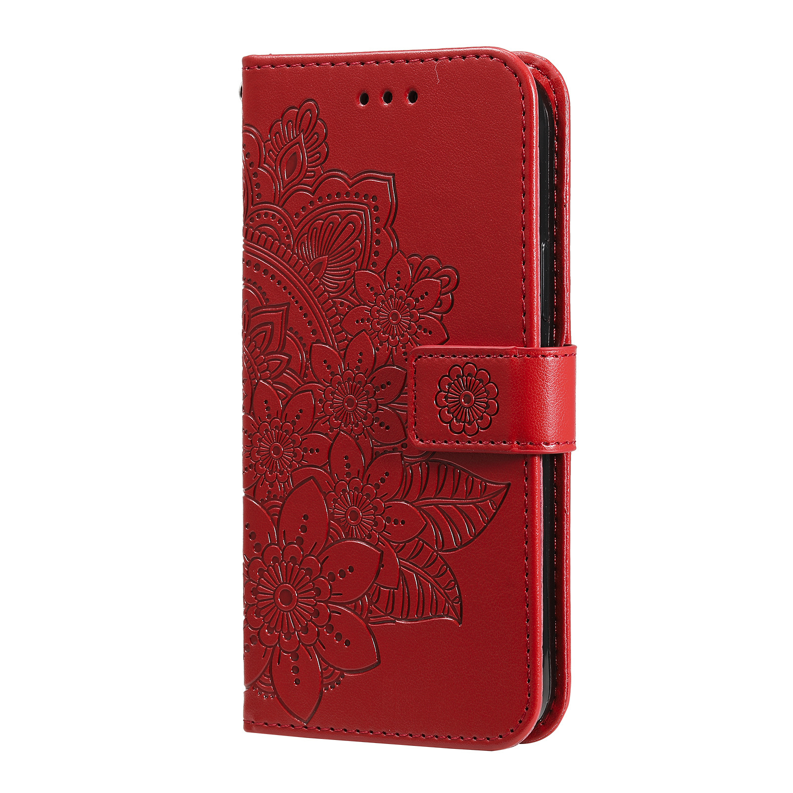 Xiaomi Redmi Note 9T 5G Book Case Hoesje met Patroon - Pasjeshouder - Portemonnee - Bloemenprint - Xiaomi Redmi Note 9T 5G - Rood