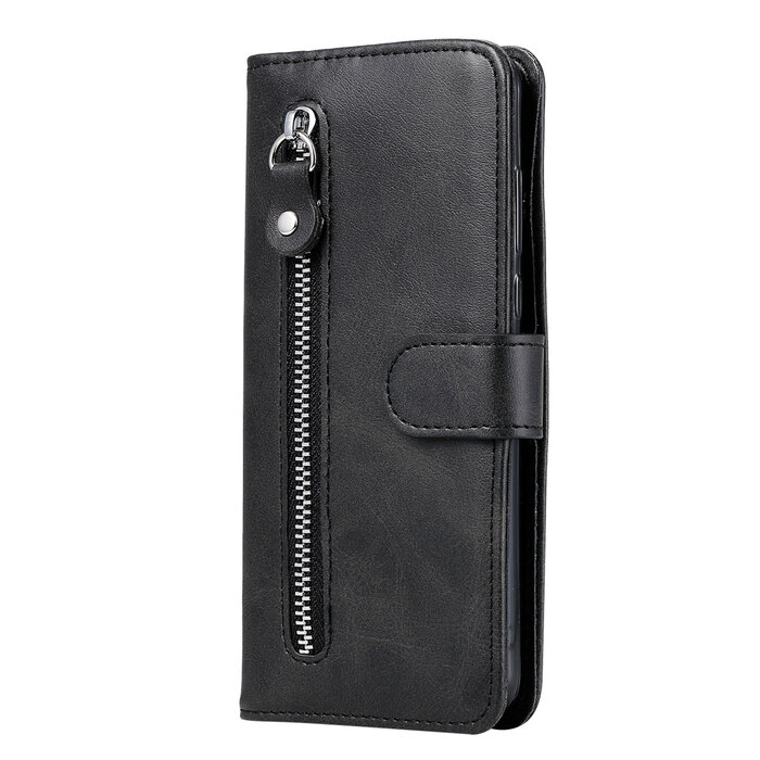 JVS Products Xiaomi Redmi Note 9T 5G hoesje - Bookcase - Pasjeshouder - Portemonnee - Rits - Kunstleer - Zwart