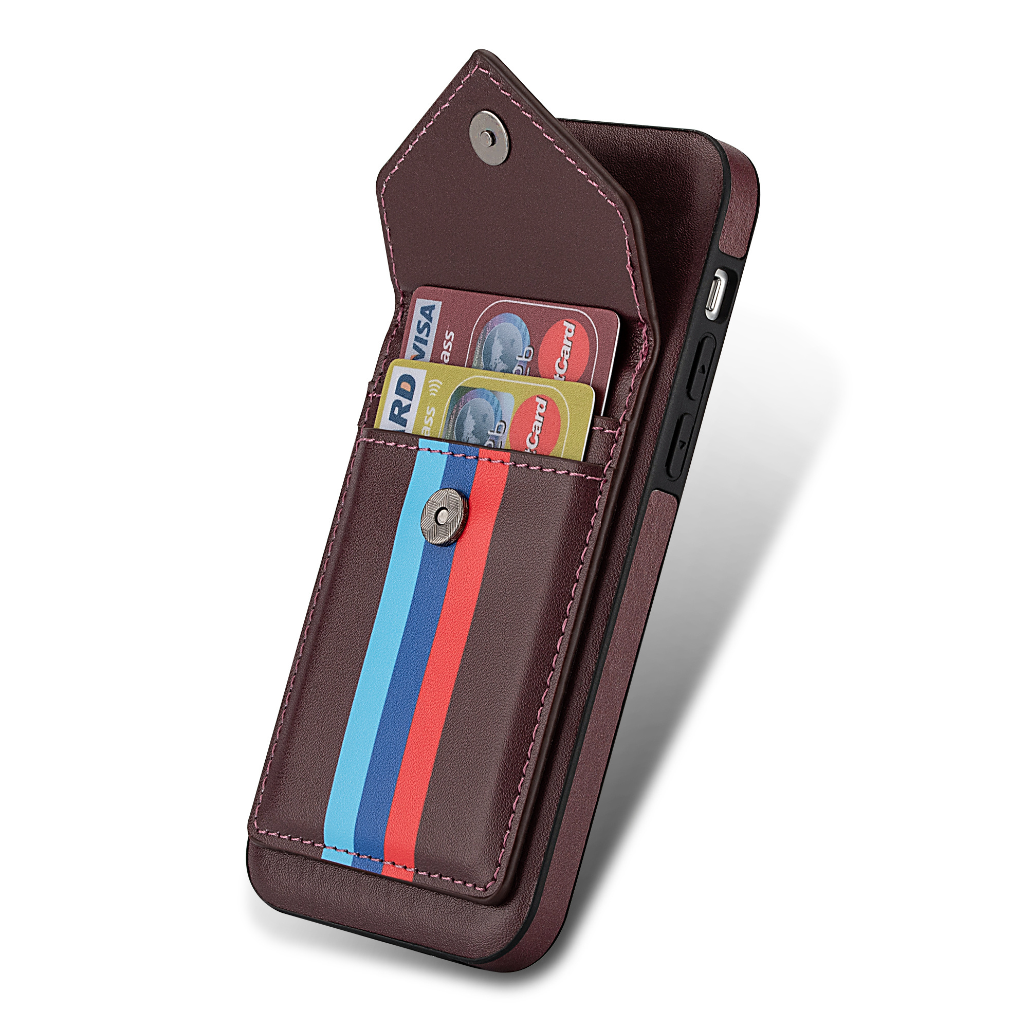 iPhone X hoesje - Backcover - Patroon - Pasjeshouder - Portemonnee - Kunstleer - Bruin afbeelding
