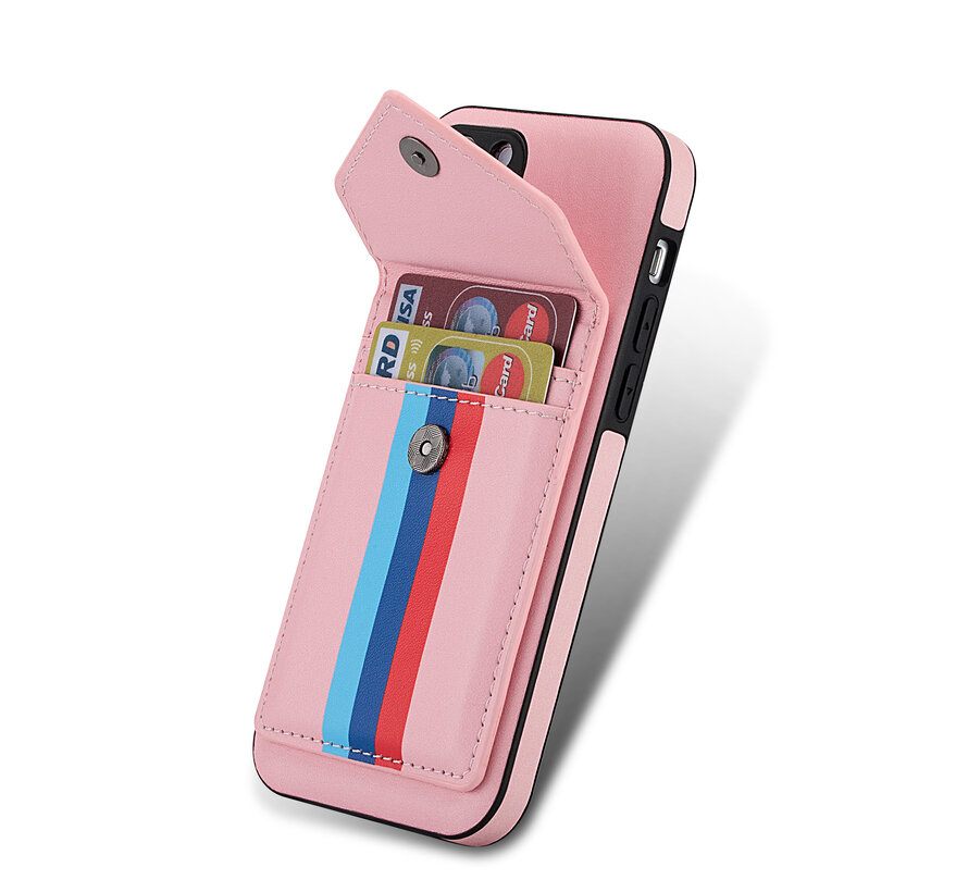 iPhone 12 hoesje - Backcover - Patroon - Pasjeshouder - Portemonnee - Kunstleer - Roze kopen