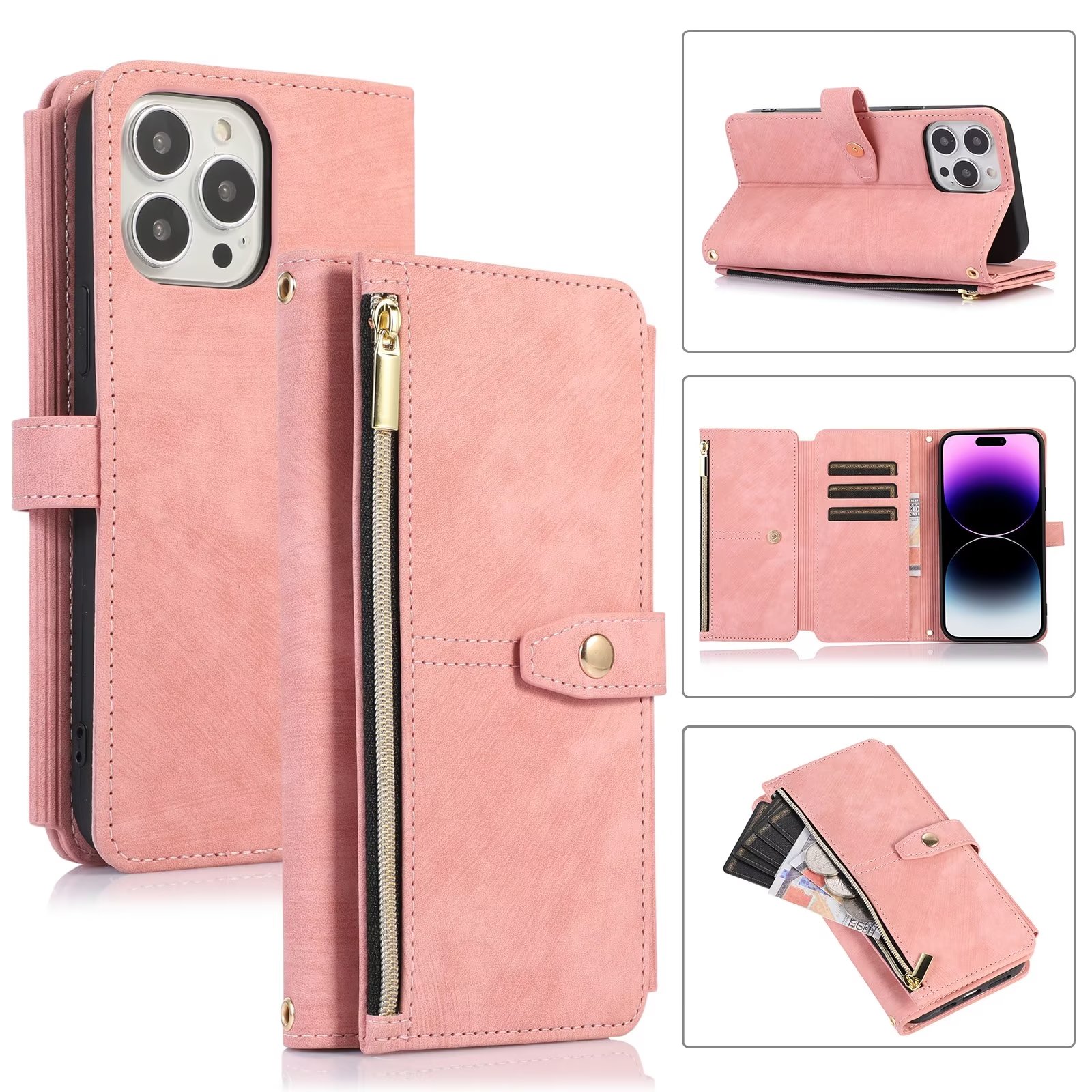 iPhone 11 Book Case Hoesje - Magnetisch - Kunstleer - Portemonnee - Book Case - Met Koord - Pasjeshouder - Wallet - Flip Cover - iPhone 11 - Roze