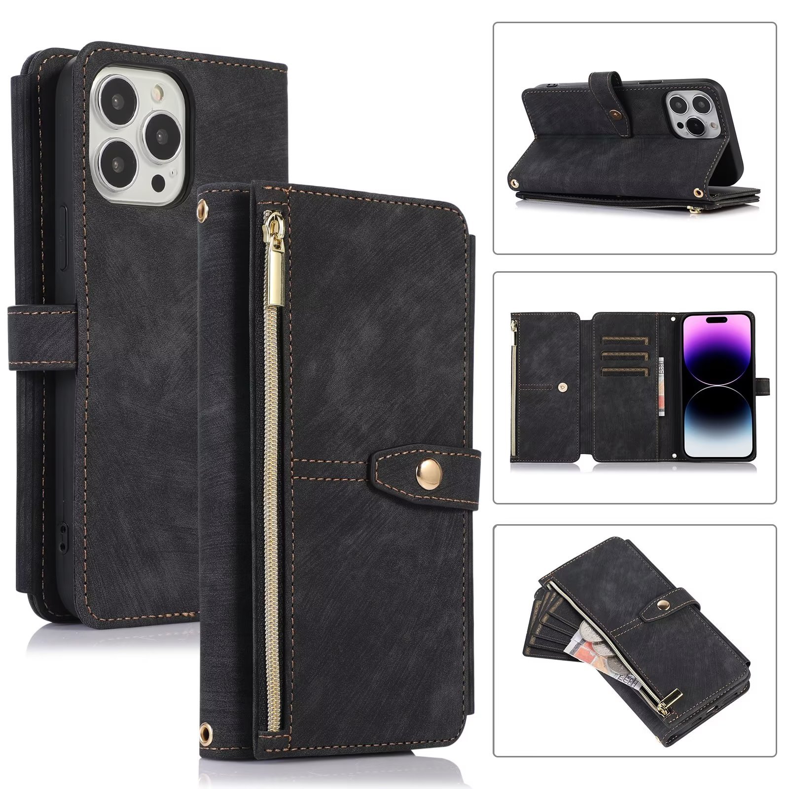 iPhone 11 Book Case Hoesje - Magnetisch - Kunstleer - Portemonnee - Book Case - Met Koord - Pasjeshouder - Wallet - Flip Cover - iPhone 11 - Zwart