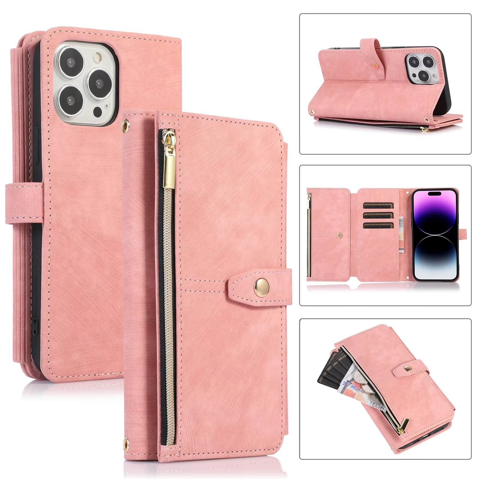 iPhone 11 Pro Book Case Hoesje - Magnetisch - Kunstleer - Portemonnee - Book Case - Met Koord - Pasjeshouder - Wallet - Flip Cover - iPhone 11 Pro - Roze
