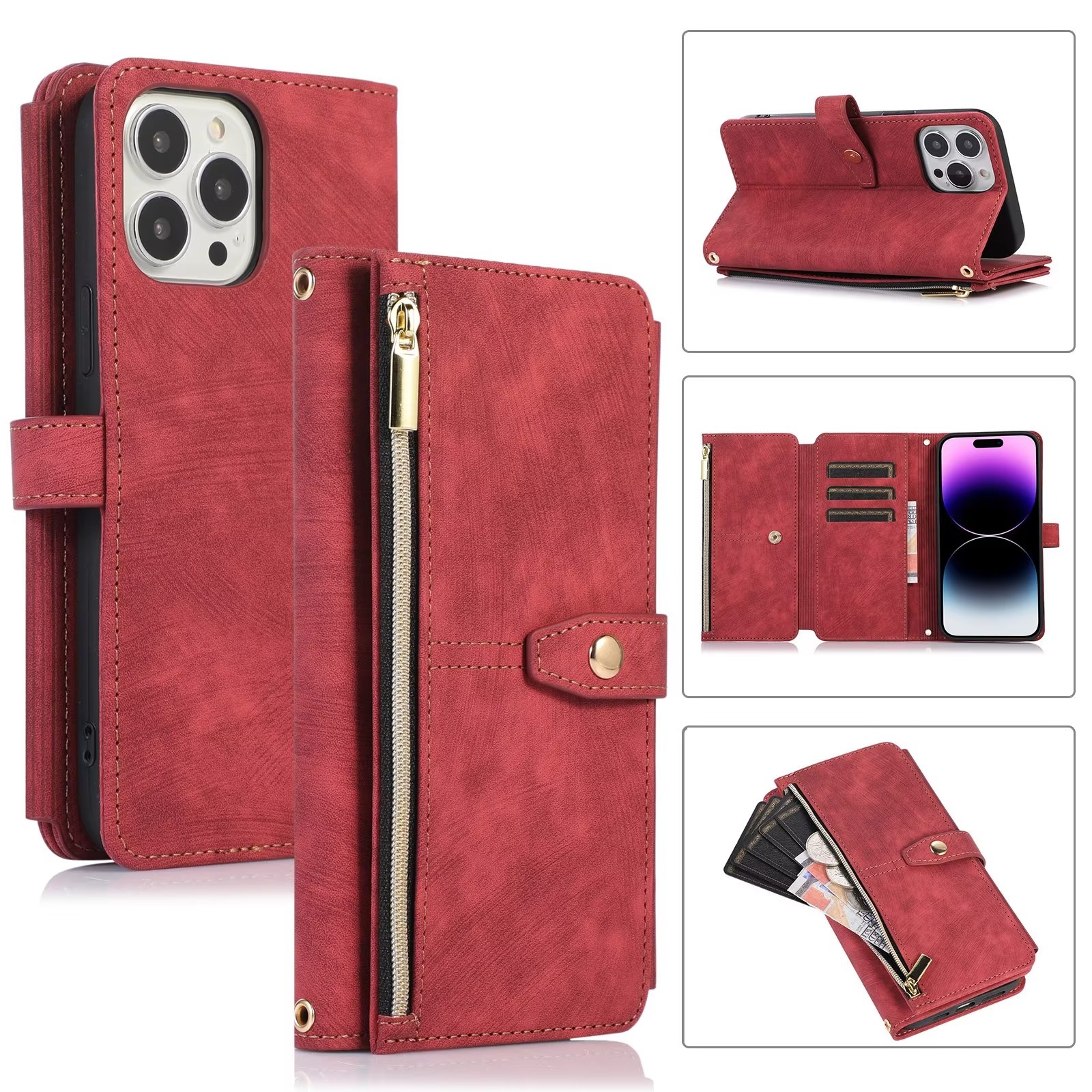 iPhone 11 Pro Book Case Hoesje - Magnetisch - Kunstleer - Portemonnee - Book Case - Met Koord - Pasjeshouder - Wallet - Flip Cover - iPhone 11 Pro - Rood