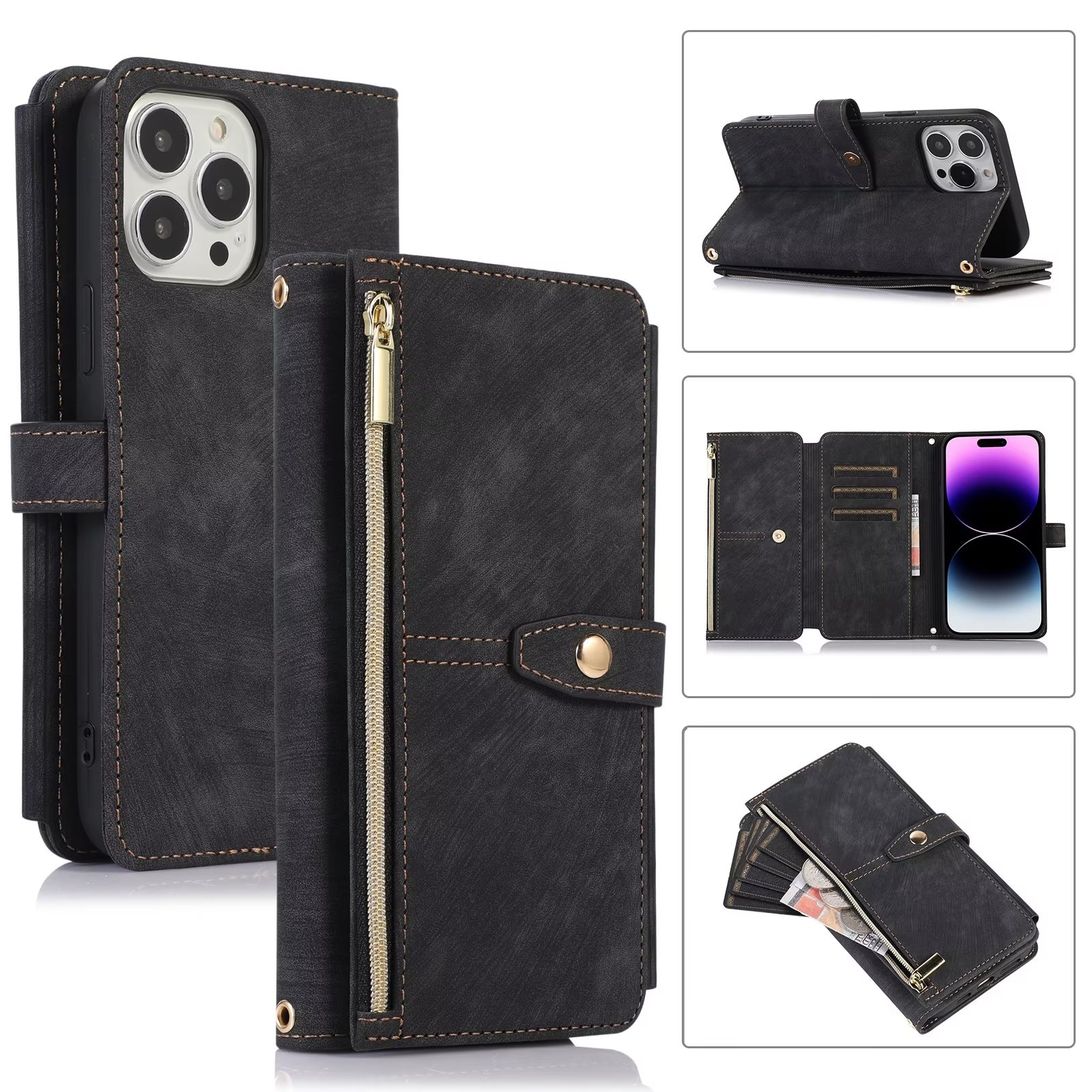 iPhone 11 Pro Book Case Hoesje - Magnetisch - Kunstleer - Portemonnee - Book Case - Met Koord - Pasjeshouder - Wallet - Flip Cover - iPhone 11 Pro - Zwart