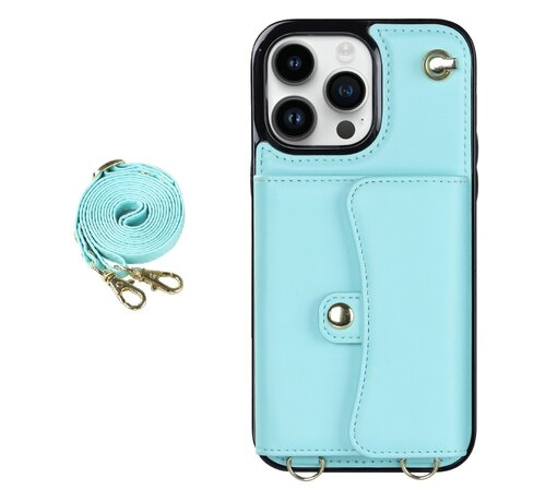 JVS Products iPhone 11 Pro Max hoesje - Backcover - Koord - Pasjeshouder - Portemonnee - Kunstleer - Lichtblauw kopen